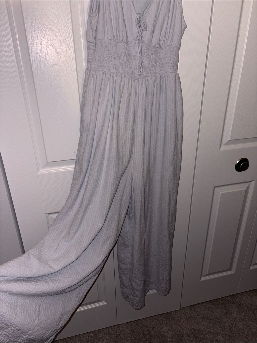 American Eagle Outfitters Light Blue Textured Sleeveless Jumpsuit - Picture 5 of 7